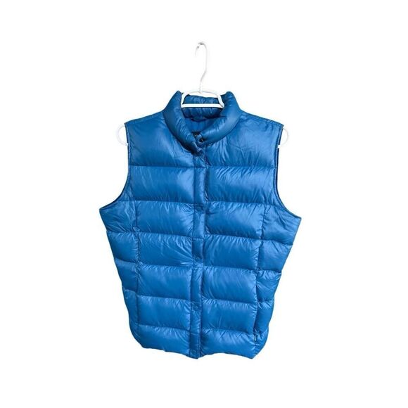 Lands End Womens Medium Vest Down Puffer Teal Blue Quilted Snap Front 10-12 - Picture 1 of 4